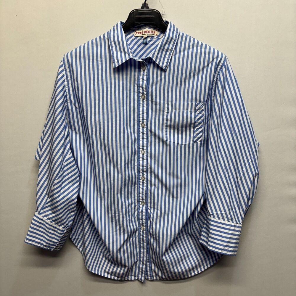 Free People Oversized Button Down Shirt Top Size Large Stripes D094 -28